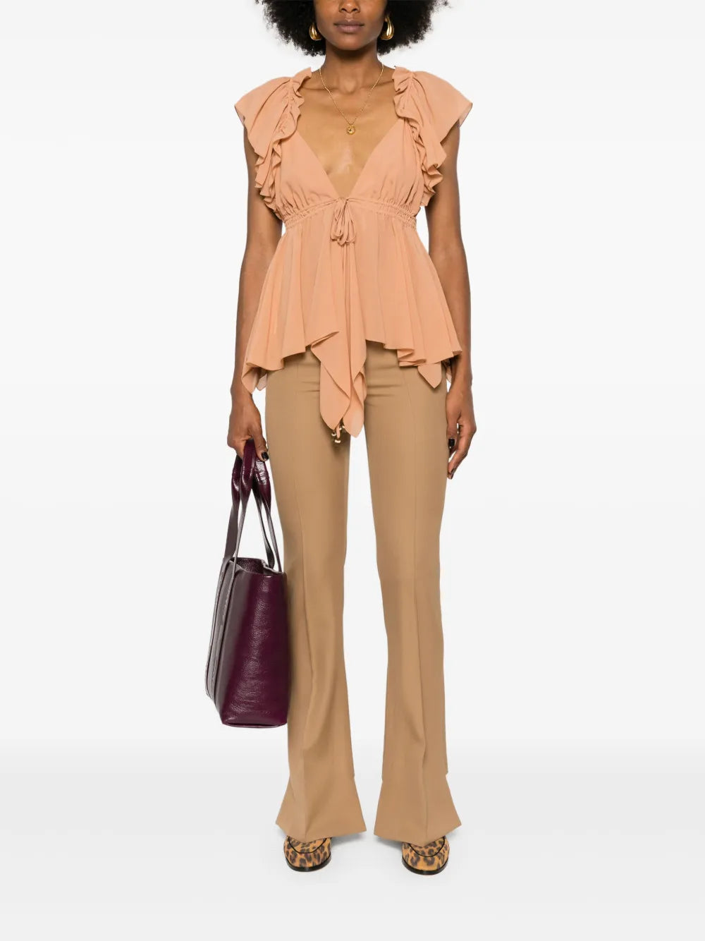 Ruffled Sleeveless Silk Blouse