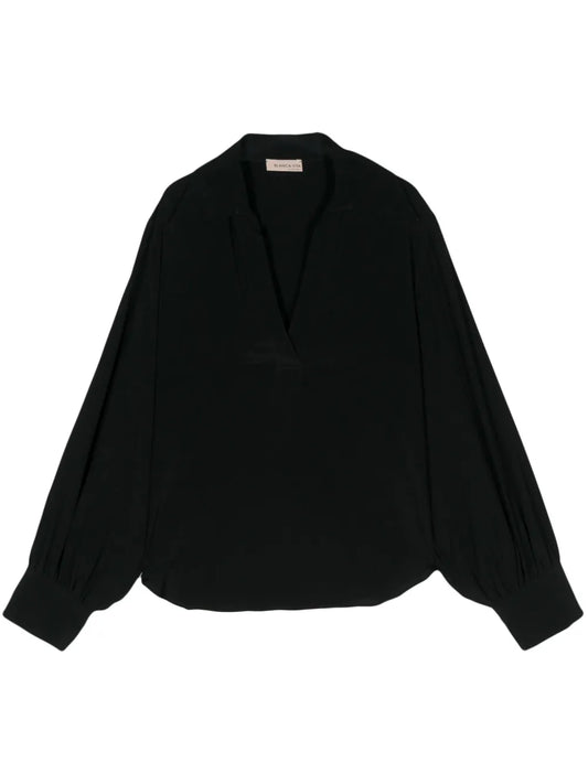 Long-Sleeves Crepe Blouse
