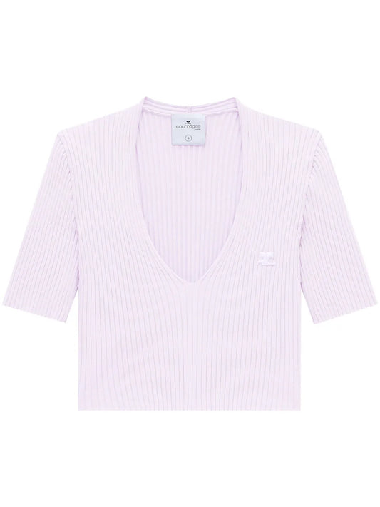 Ribbed Knit V-Neck Top