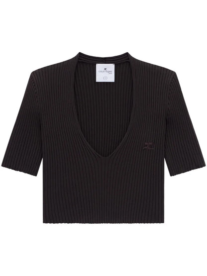 Ribbed Knit V-Neck Top