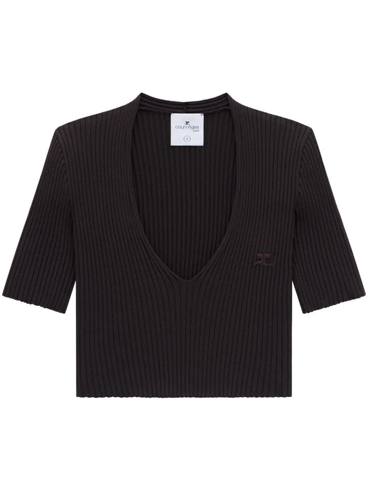 Ribbed Knit V-Neck Top