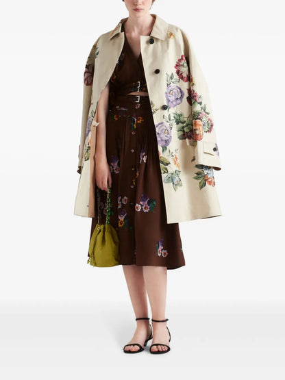 Floral-Print Single-Breasted Coat