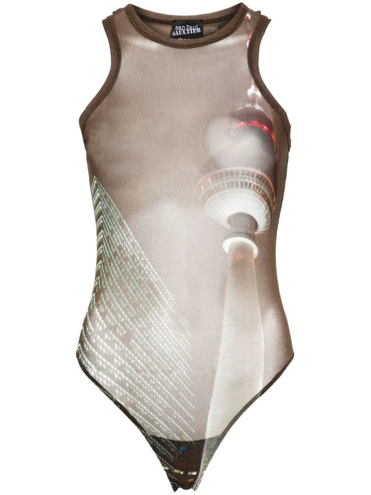 Sheer Mesh Printed Bodysuit
