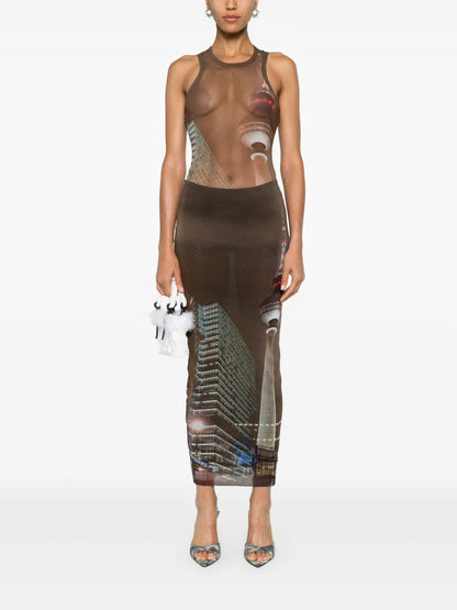 Sheer Mesh Printed Bodysuit