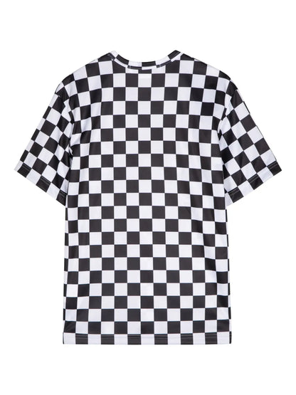 Slogan-Print Checkerboard T-Shirt