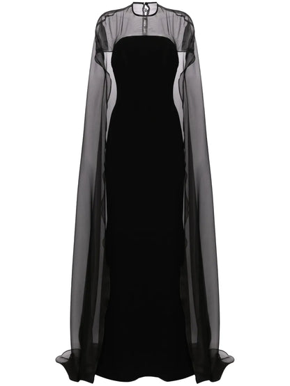 Cape-Overlay Silk Gown