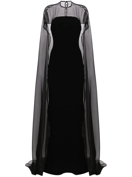 Cape-Overlay Silk Gown