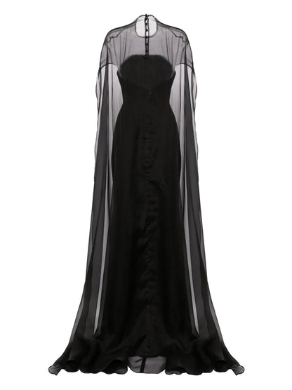 Cape-Overlay Silk Gown