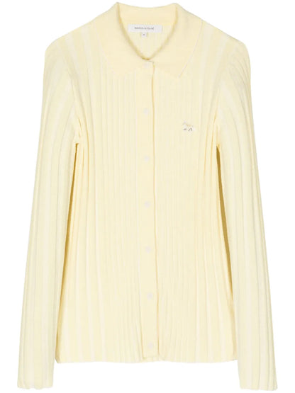 Baby Fox-Embroidered Ribbed Cardigan