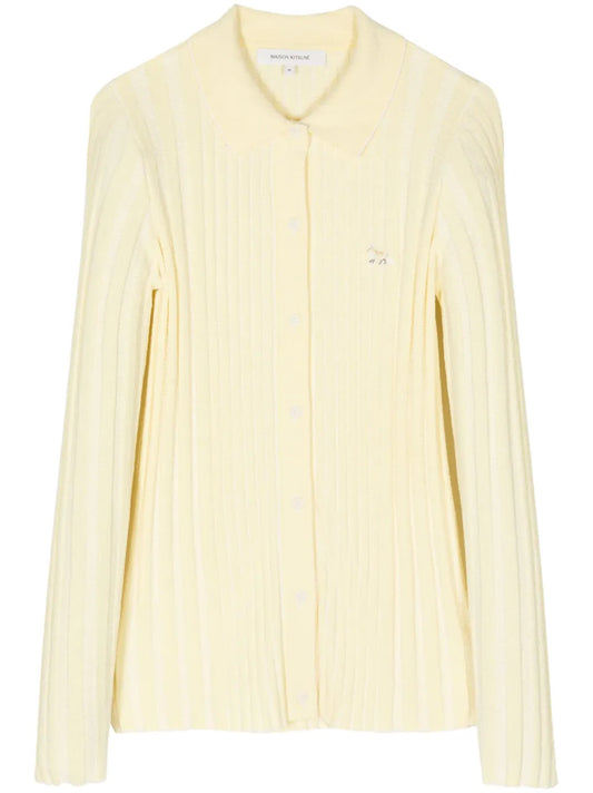 Baby Fox-Embroidered Ribbed Cardigan