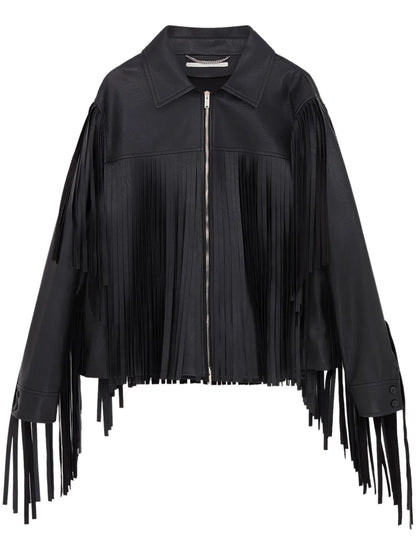 Fringe-Detail Zip-Up Jacket