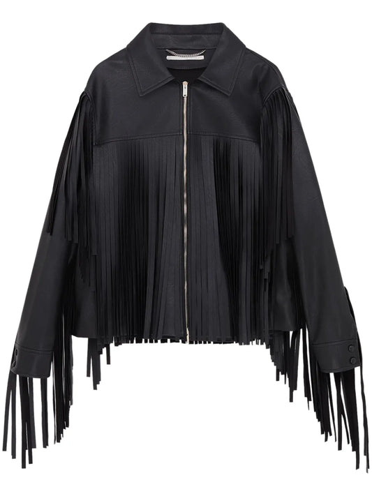 Fringe-Detail Zip-Up Jacket