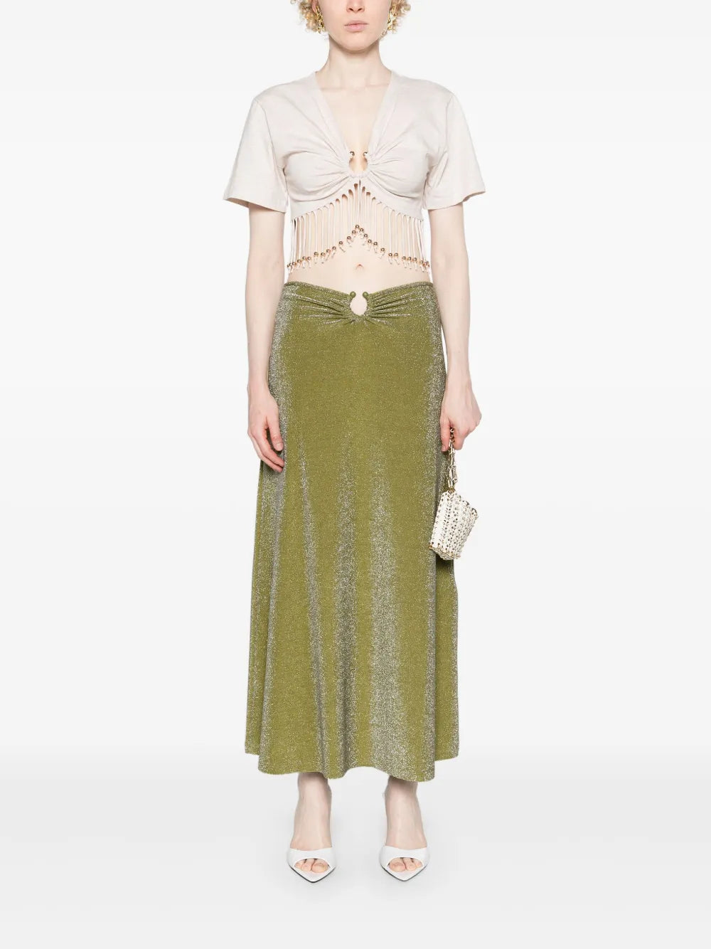 Ring-Detail Lurex Midi Skirt
