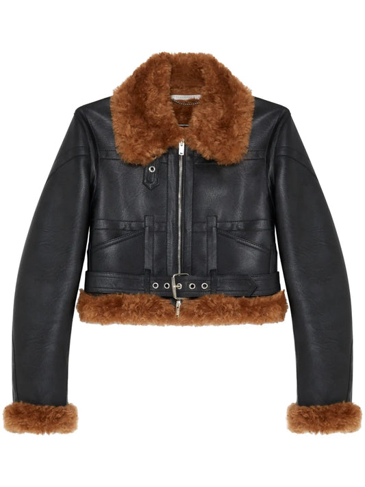 Faux Fur-Trim Zip-Up Aviator Jacket