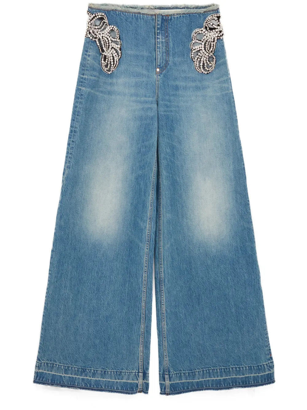 Crystal-Embellished Wide-Leg Jeans
