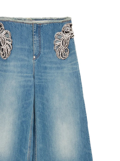 Crystal-Embellished Wide-Leg Jeans