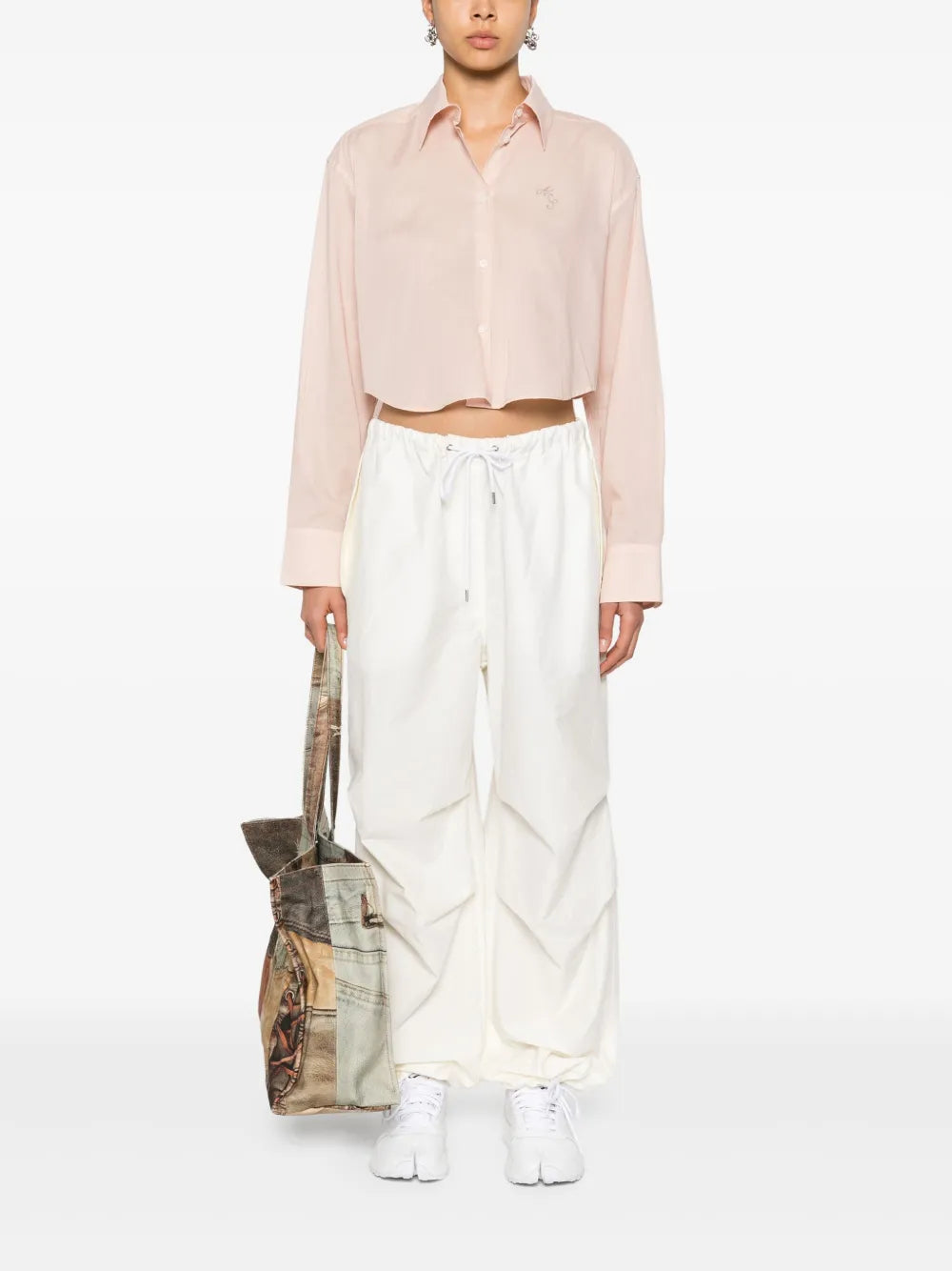 Logo-Embroidered Cotton Crop Shirt