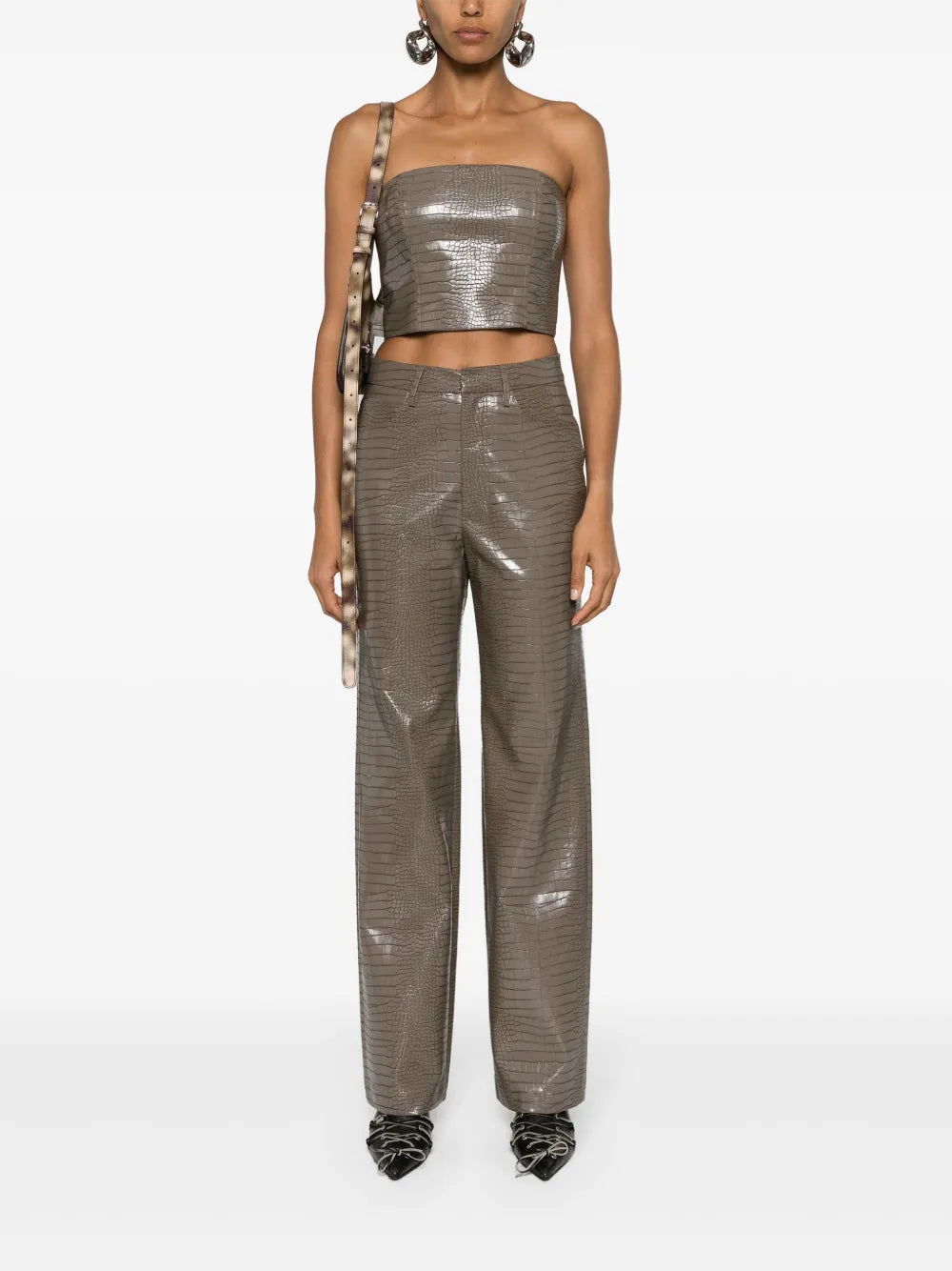 Crocodile-Embossed Crop Top