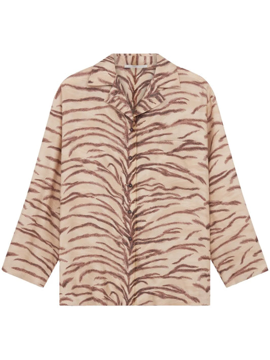 Tiger-Print Silk Pajama Shirt