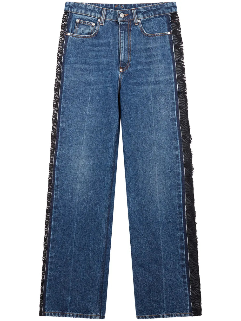 Lace-Panelling Straight-Leg Jeans