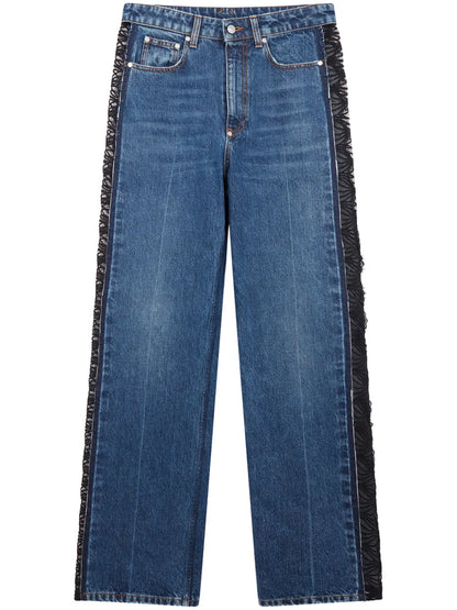 Lace-Panelling Straight-Leg Jeans