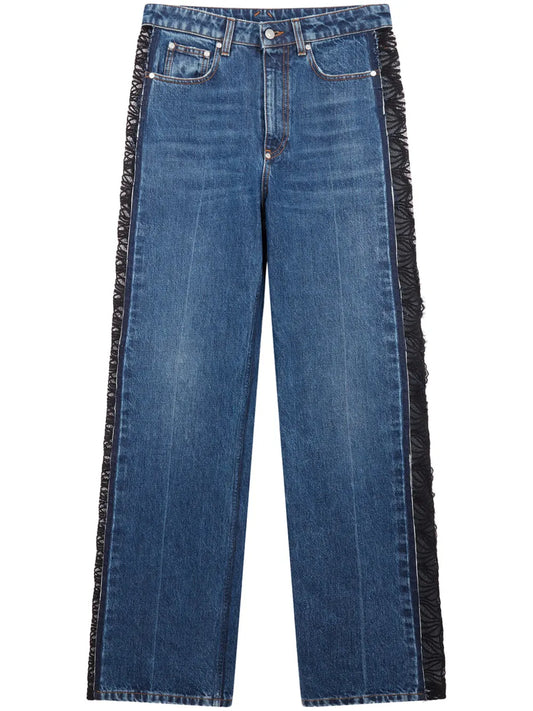 Lace-Panelling Straight-Leg Jeans
