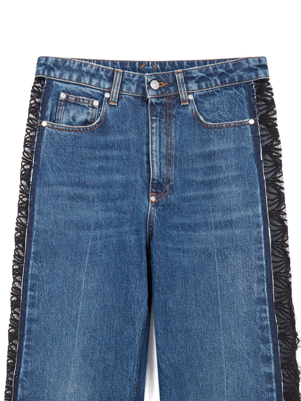 Lace-Panelling Straight-Leg Jeans
