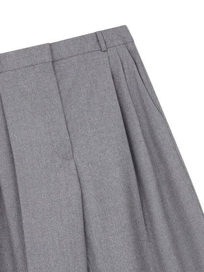 Flannel Cropped Pleated Trousers