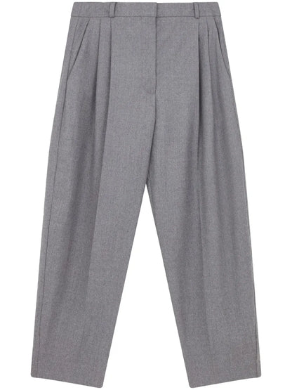 Flannel Cropped Pleated Trousers