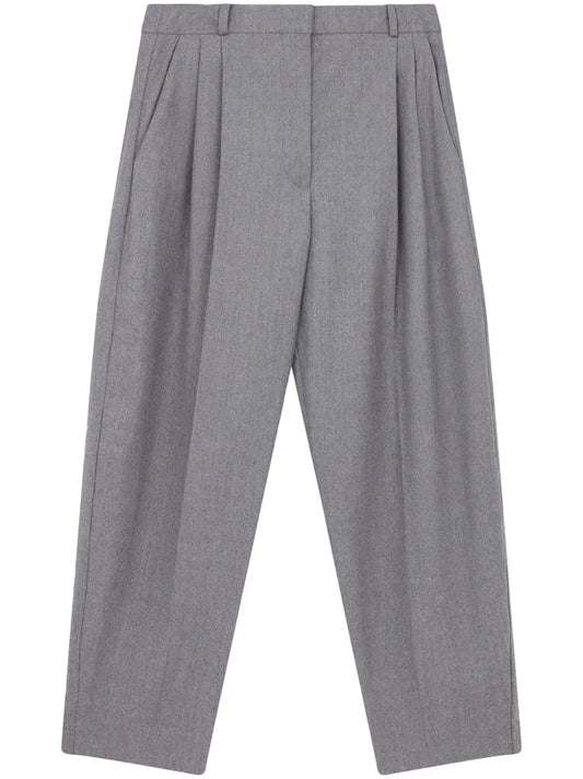 Flannel Cropped Pleated Trousers