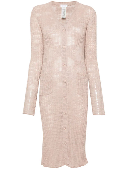 Semi-Sheer Panel Ribbed-Knit Cardigan