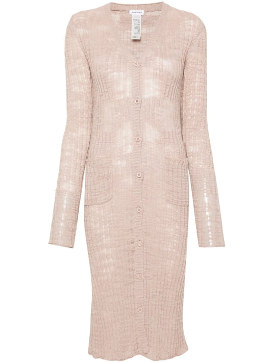 Semi-Sheer Panel Ribbed-Knit Cardigan
