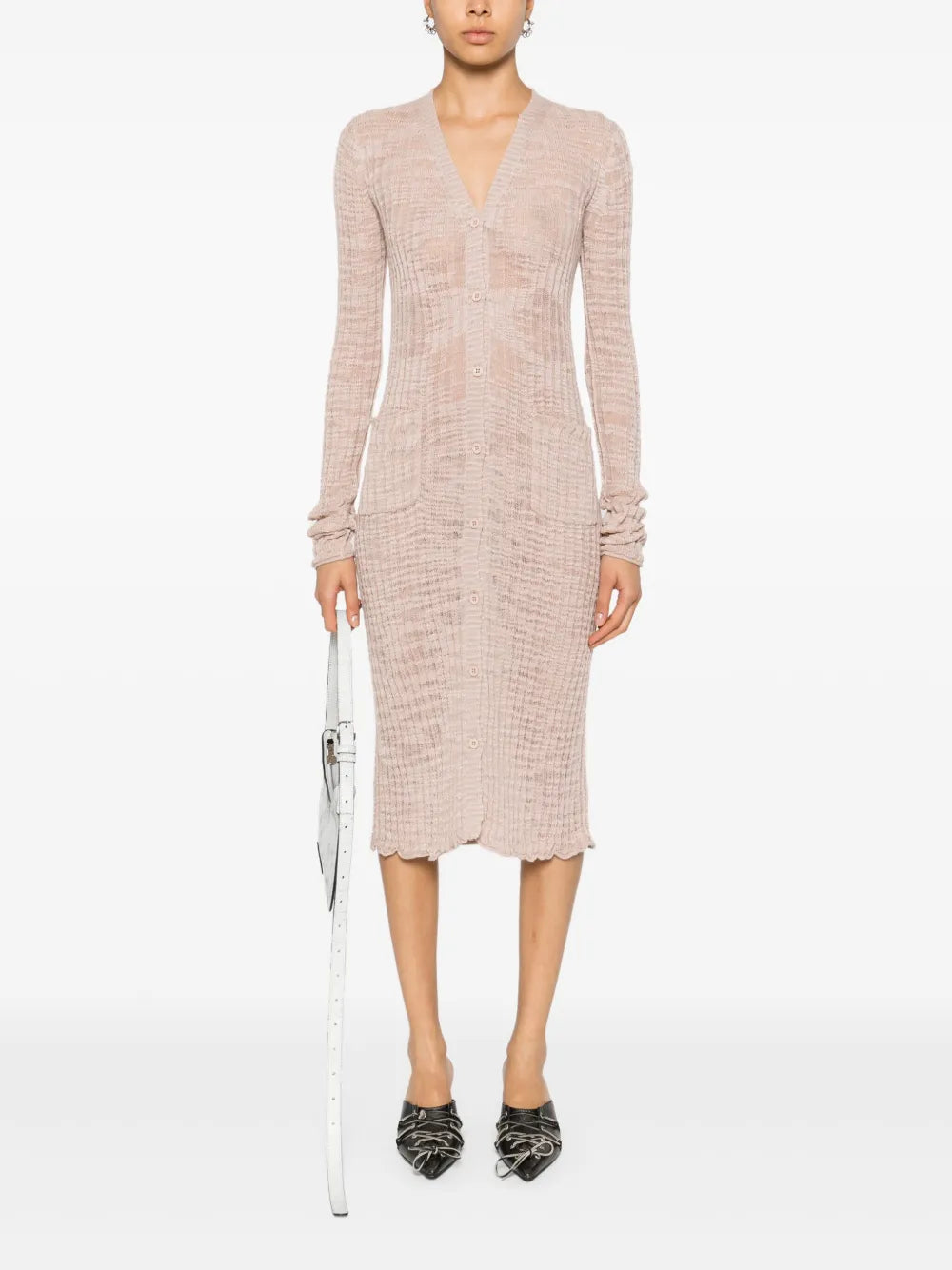 Semi-Sheer Panel Ribbed-Knit Cardigan