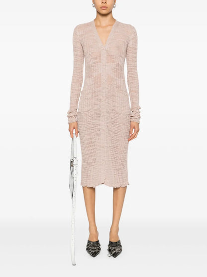 Semi-Sheer Panel Ribbed-Knit Cardigan