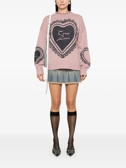 Heart-Print Chunky-Knit Jumper