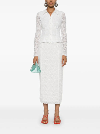 Floral-Lace Mesh Maxi Skirt