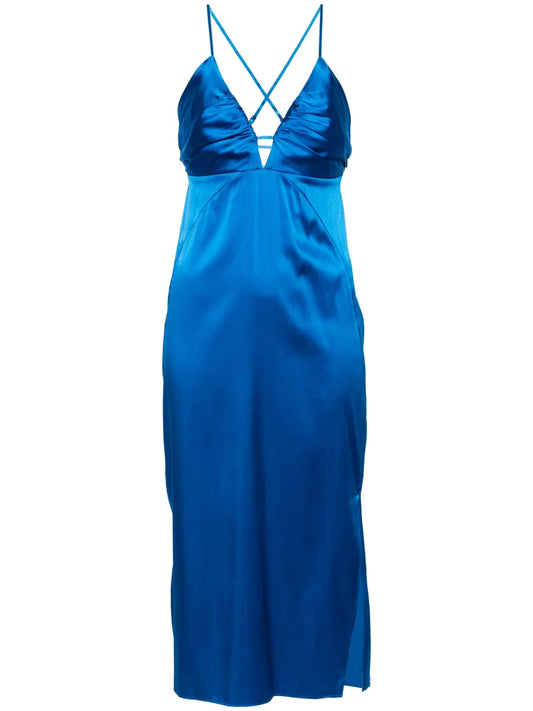 V-Neck Satin Midi Dress