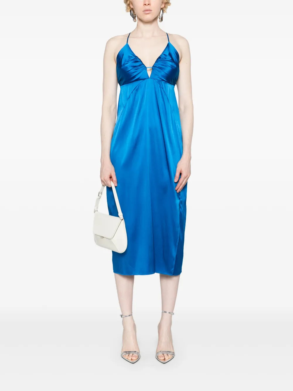 V-Neck Satin Midi Dress