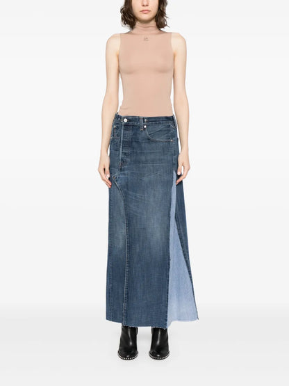 Washed Denim Midi Skirt