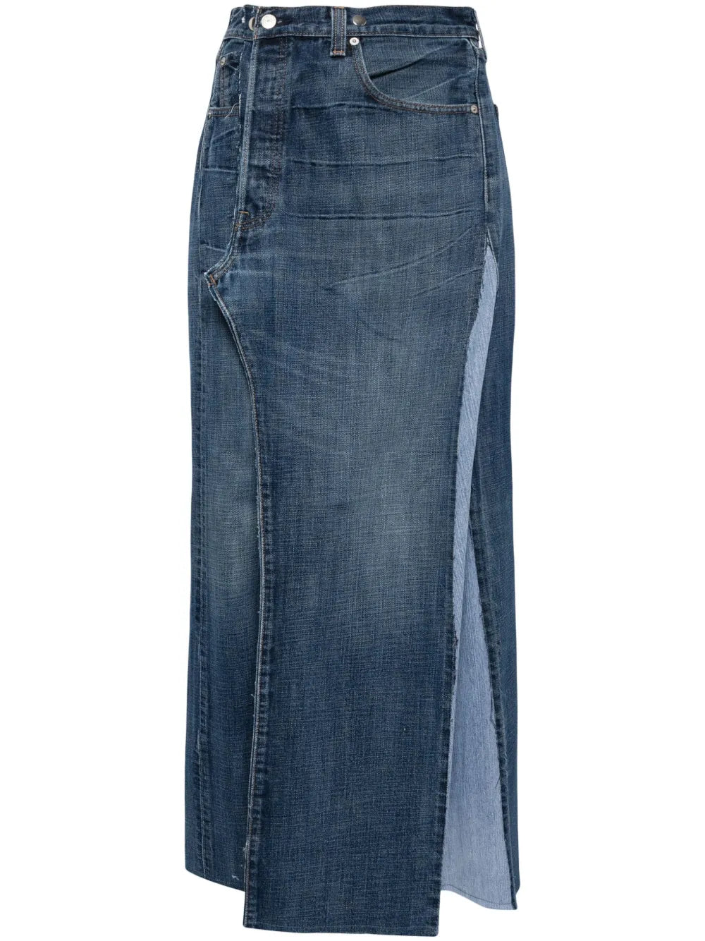 Washed Denim Midi Skirt