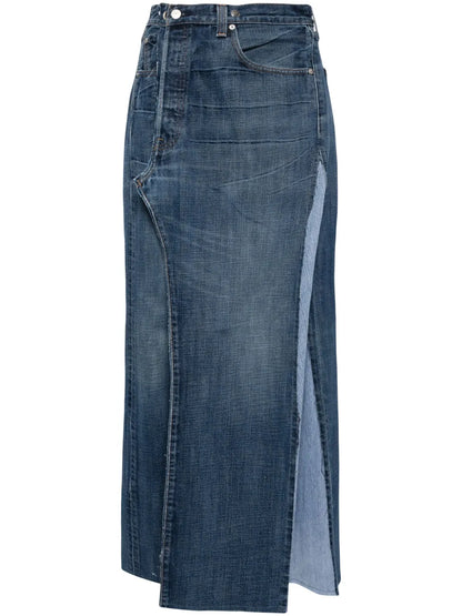 Washed Denim Midi Skirt