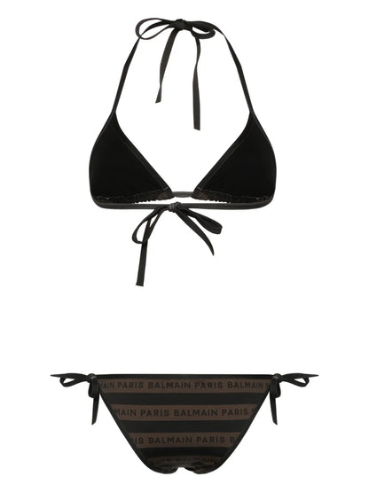 Logo-Print Striped Bikini
