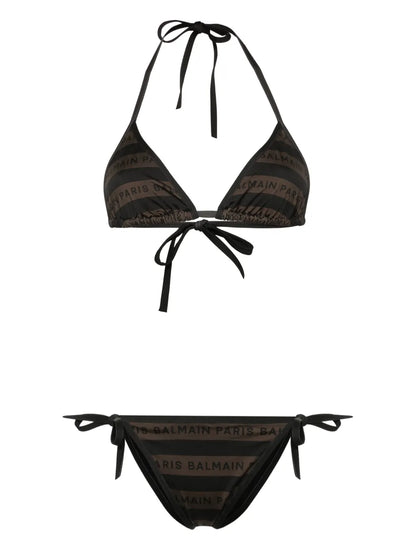 Logo-Print Striped Bikini