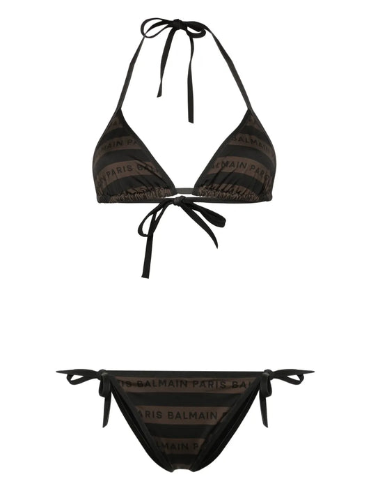Logo-Print Striped Bikini