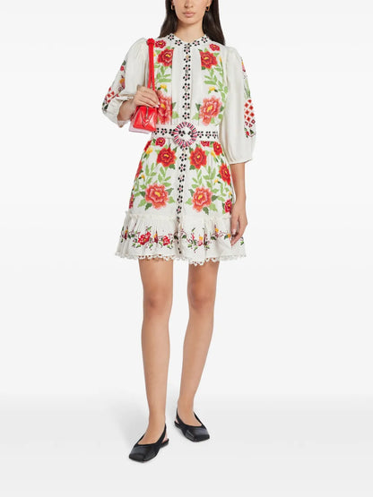 Embroidered-Design Poplin Dress