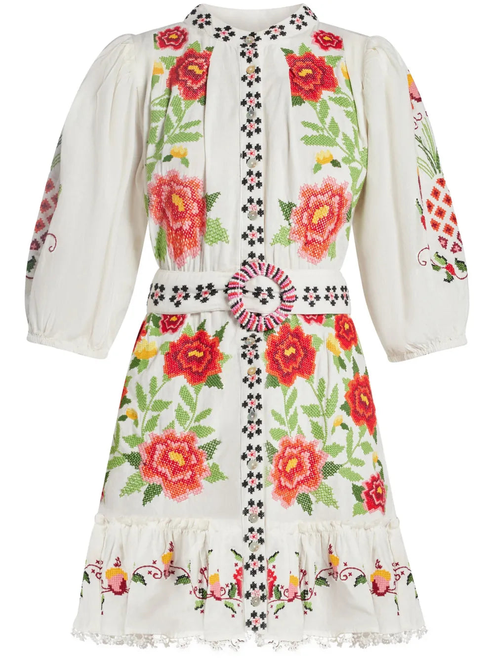 Embroidered-Design Poplin Dress
