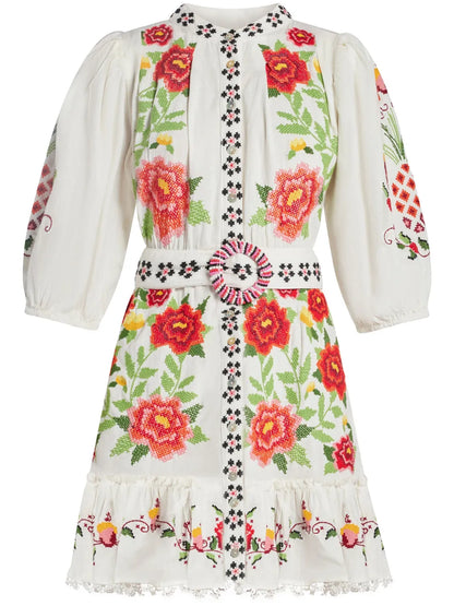 Embroidered-Design Poplin Dress