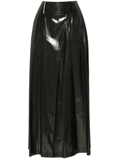 Laminated-Finish Midi Skirt