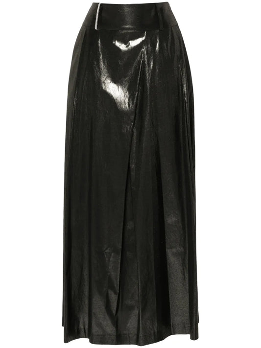 Laminated-Finish Midi Skirt