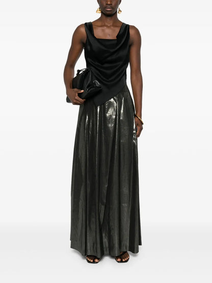Laminated-Finish Midi Skirt